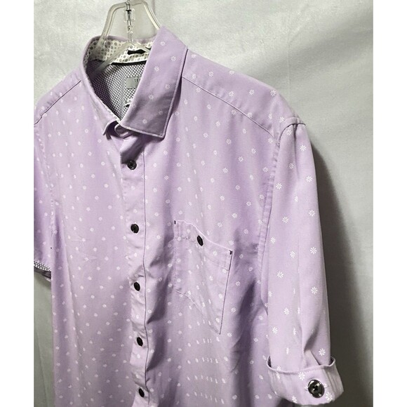 Ted Baker Mens M Short Sleeve Lavender White Floral Button Up Top - Picture 8 of 11